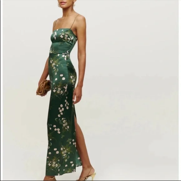 reformation frankie floral silk maxi dress AUTH Reformation Frankie Silk Dress Daiquiri 0